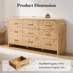 Vintagearth 9 Drawers Dresser for Bedroom, Curved FSC-certified Wood 1.18" Thick Board Dressers & Chests of Drawers for Living Room, Hallway, Entryway, Light Burl