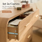 Vintagearth 6 Drawer Dresser for Bedroom, Curved 1.18" Thick FSC Certified Wood, Oak