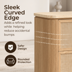 Vintagearth Nightstand 23.11" W Rattan Faux Marble Top Bedside Table, FSC-Certified 1.97" Thick Wood End Table, 3 Drawer Storage, Natural Oak