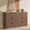 Vintagearth 6 Drawer Dresser for Bedroom, Rattan Fronts Faux Travertine Top 54.5" Wide Chest of Drawers, FSC-Certified Thick Wood, Dark Oak