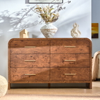 Vintagearth 6 Drawer Dresser for Bedroom, 54" Wide Storage Cabinet with Thick FSC-Certified Wood, Curved Edge Design, Large Capacity, Dark Burl