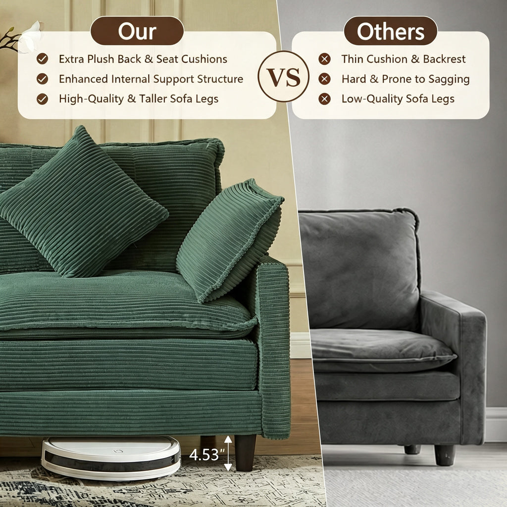 Vintagearth 141'' Cloud Couch U Shape Sectional Modular Sofa with 2 Ottomans & 4 Pillows Tool-free Easy Assembly for Living Room Apartment, Green