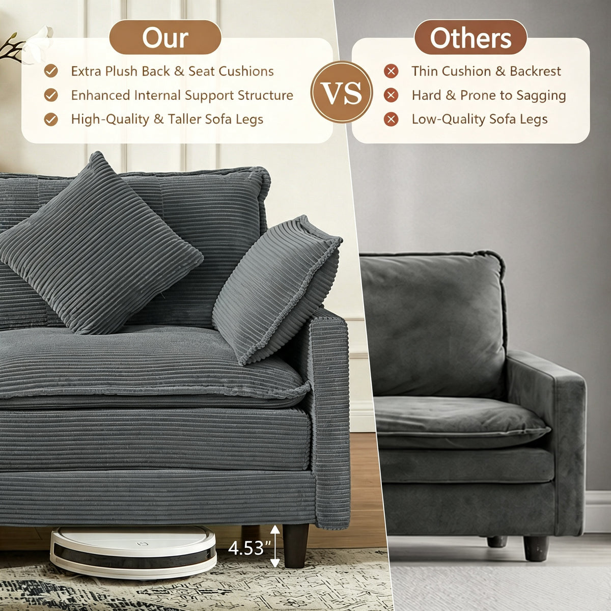 Vintagearth 108'' Cloud Couch U Shaped Modular Sectional Sofa with 2 Ottomans & 4 Pillows, Tool-free Easy Assembly for Living Room Apartment, Gray
