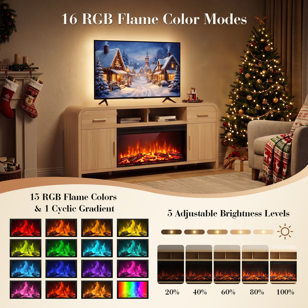 Vintagearth 70.86" Fireplace TV Stand for TVs up to 80", 36" Electric Fireplace Entertainment Center with Storage, Oak