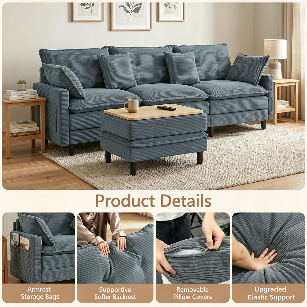 Vintagearth 108'' Sectional Modular Sofa L Shaped Cloud Couch with 1 Ottomans & 4 Pillows Tool-free Easy Assembly for Living Room Apartment, Gray