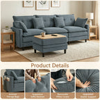 Vintagearth 108'' Sectional Modular Sofa L Shaped Cloud Couch with 1 Ottomans & 4 Pillows Tool-free Easy Assembly for Living Room Apartment, Gray