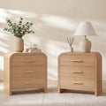 Vintagearth Nightstand Set of 2, 26.7" Tall Modern Curved Bedside Table, FSC-Certified Wood End Table, 3 Drawer Storage, Oak