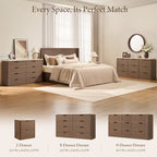 Vintagearth 8 Drawer Dresser for Bedroom, Rattan Fronts Faux Travertine Top 54.5" Wide Chest of Drawers, FSC-Certified Thick Wood, Dark Oak