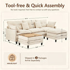 Vintagearth 108'' Modular Sectional Sofa U Shaped Cloud Couch with 2 Ottomans & 4 Pillows, Tool-free Easy Assembly for Living Room Apartment, Beige