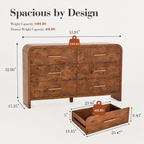 Vintagearth 6 Drawer Dresser for Bedroom, 54" Wide Storage Cabinet with Thick FSC-Certified Wood, Curved Edge Design, Large Capacity, Dark Burl