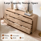 Vintagearth 9 Drawers Dresser for Bedroom, Curved FSC-certified Wood 1.18" Thick Board Dressers & Chests of Drawers for Living Room, Hallway, Entryway, Oak
