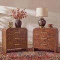 Vintagearth Nightstand Set of 2, 26.7" Tall Modern Curved Bedside Table, FSC-Certified Wood End Table, 3 Drawer Storage, Dark Burl