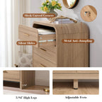 Vintagearth 5 Drawer Dresser for Bedroom, Curved 1.18" Thick FSC Certified Wood, Oak
