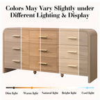 Vintagearth 9 Drawers Dresser for Bedroom, Curved FSC-certified Wood 1.18" Thick Board Dressers & Chests of Drawers for Living Room, Hallway, Entryway, Oak