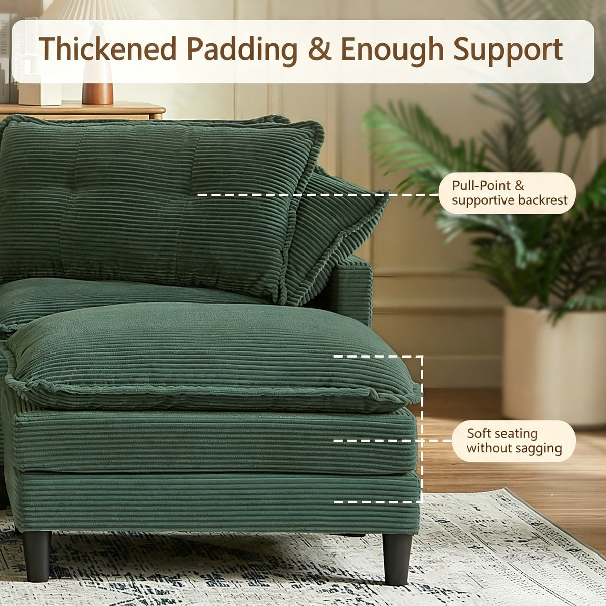 Vintagearth 108'' Sectional Modular Sofa L Shaped Cloud Couch with 1 Ottomans & 4 Pillows Tool-free Easy Assembly for Living Room Apartment, Green