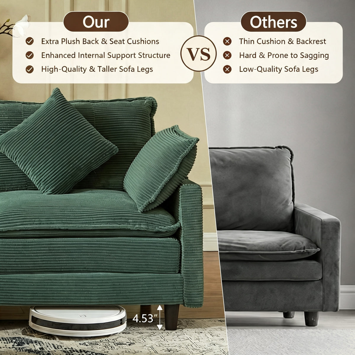 Vintagearth 108'' Sectional Modular Sofa L Shaped Cloud Couch with 1 Ottomans & 4 Pillows Tool-free Easy Assembly for Living Room Apartment, Green