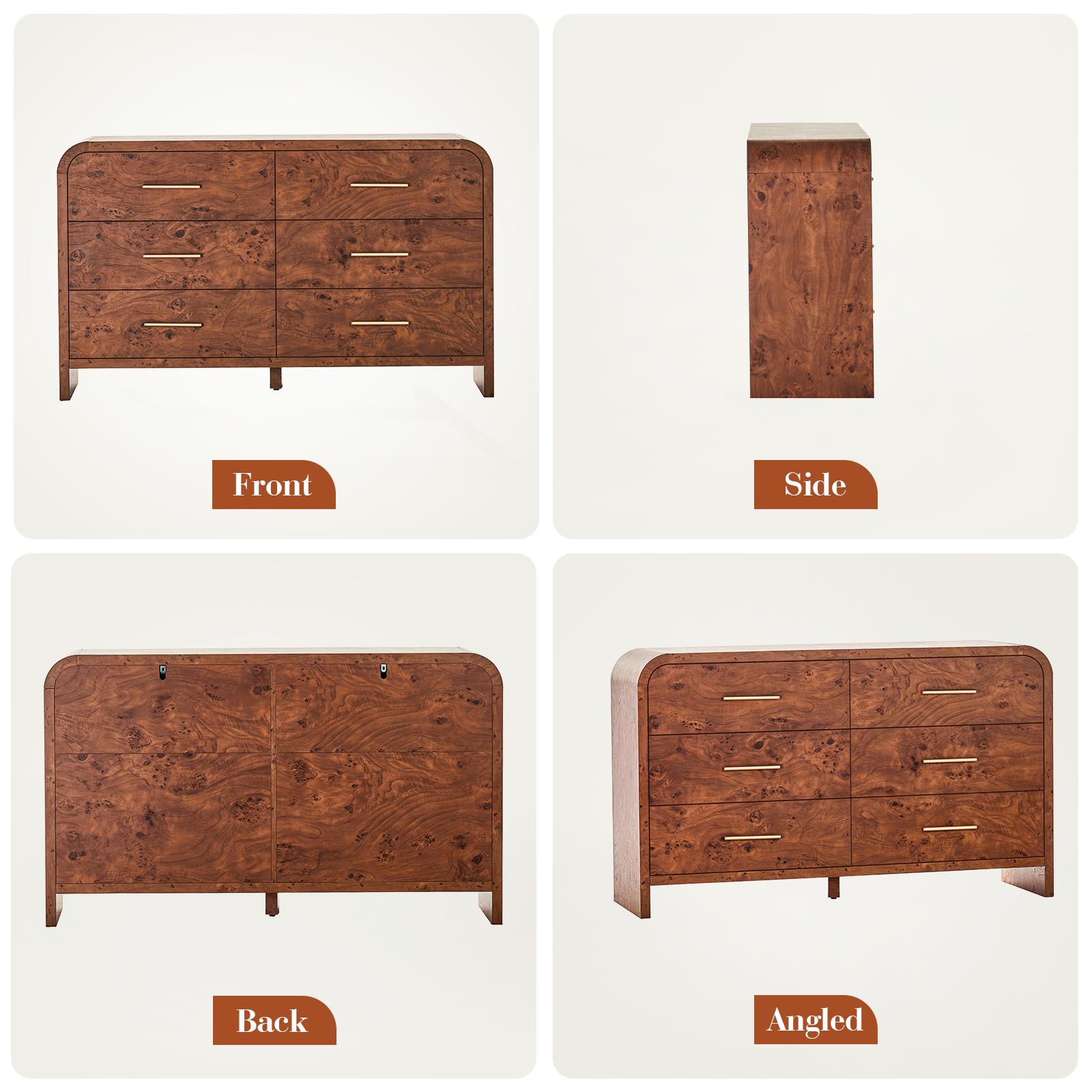 Vintagearth 6 Drawer Dresser for Bedroom, 54" Wide Storage Cabinet with Thick FSC-Certified Wood, Curved Edge Design, Large Capacity, Dark Burl