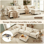 Vintagearth 141'' Modular Sectional Cloud Couch U Shaped with 2 Movable Ottomans & 4 Pillows Tool-free Easy Assembly for Living Room Apartment, Beige