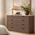 Vintagearth 8 Drawer Dresser for Bedroom, Rattan Fronts Faux Travertine Top, 1.97" Thick Stable Wooden Chest of Drawers, Dark Oak