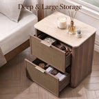 Vintagearth 3 Piece Dresser and Nightstand Set for Bedroom, Rattan 9-Drawer Dresser, 2-Drawer Nightstand Set of 2, Boho Bedroom Furniture Set, Dark Oak