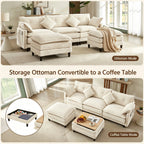 Vintagearth 108'' Modular Sectional Sofa U Shaped Cloud Couch with 2 Ottomans & 4 Pillows, Tool-free Easy Assembly for Living Room Apartment, Beige