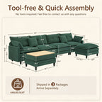 Vintagearth 141'' Cloud Couch U Shape Sectional Modular Sofa with 2 Ottomans & 4 Pillows Tool-free Easy Assembly for Living Room Apartment, Green