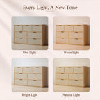 Vintagearth 7 Drawer Dresser for Bedroom, Rattan Fronts Faux Travertine Top, 1.97" Thick Stable Wooden Chest of Drawers, Natural Oak