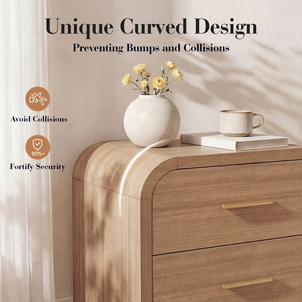 Vintagearth Nightstand Set of 2, 26.7" Tall Modern Bedside Table with 1.18" Thick FSC Certified Wood, 3 Drawer, Oak
