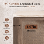 Vintagearth 6 Drawer Dresser for Bedroom, Rattan Fronts Faux Travertine Top 54.5" Wide Chest of Drawers, FSC-Certified Thick Wood, Dark Oak