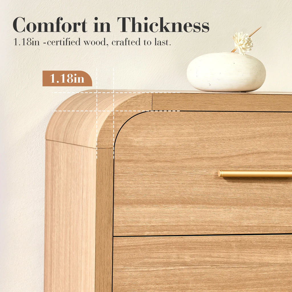 Vintagearth 6 Drawer Dresser for Bedroom, Curved 1.18" Thick FSC Certified Wood, Oak