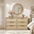 Vintagearth 6 Drawer Dresser for Bedroom, FSC‑Certified 1.18" Thick Wooden Curved Edge Chest of Drawers, Light Oak