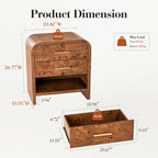 Vintagearth Nightstand Set of 2, 26.7" Tall Modern Curved Bedside Table, FSC-Certified Wood End Table, 3 Drawer Storage, Dark Burl