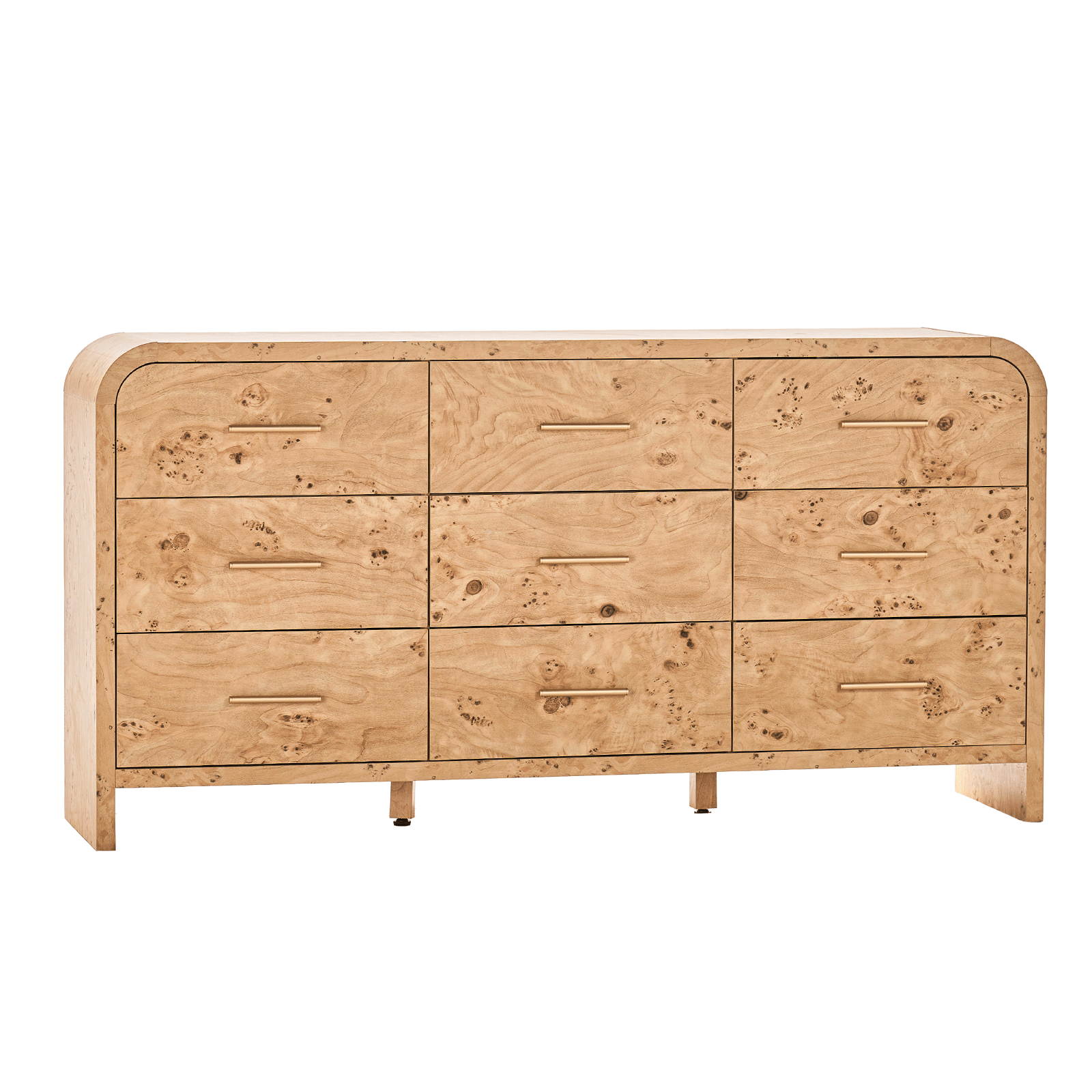 Vintagearth 9 Drawer Dresser for Bedroom, Curved 1.18" Thick FSC Certified Wood, Light Burl