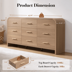 Vintagearth 9 Drawer Dresser for Bedroom, Curved 1.18" Thick FSC Certified Wood, Oak