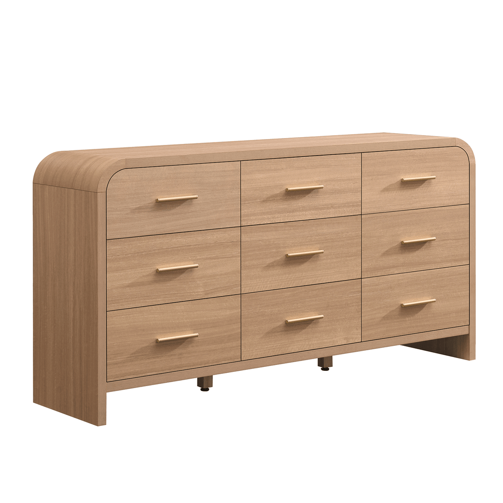 Vintagearth 9 Drawer Dresser for Bedroom, Curved 1.18" Thick FSC Certified Wood, Oak