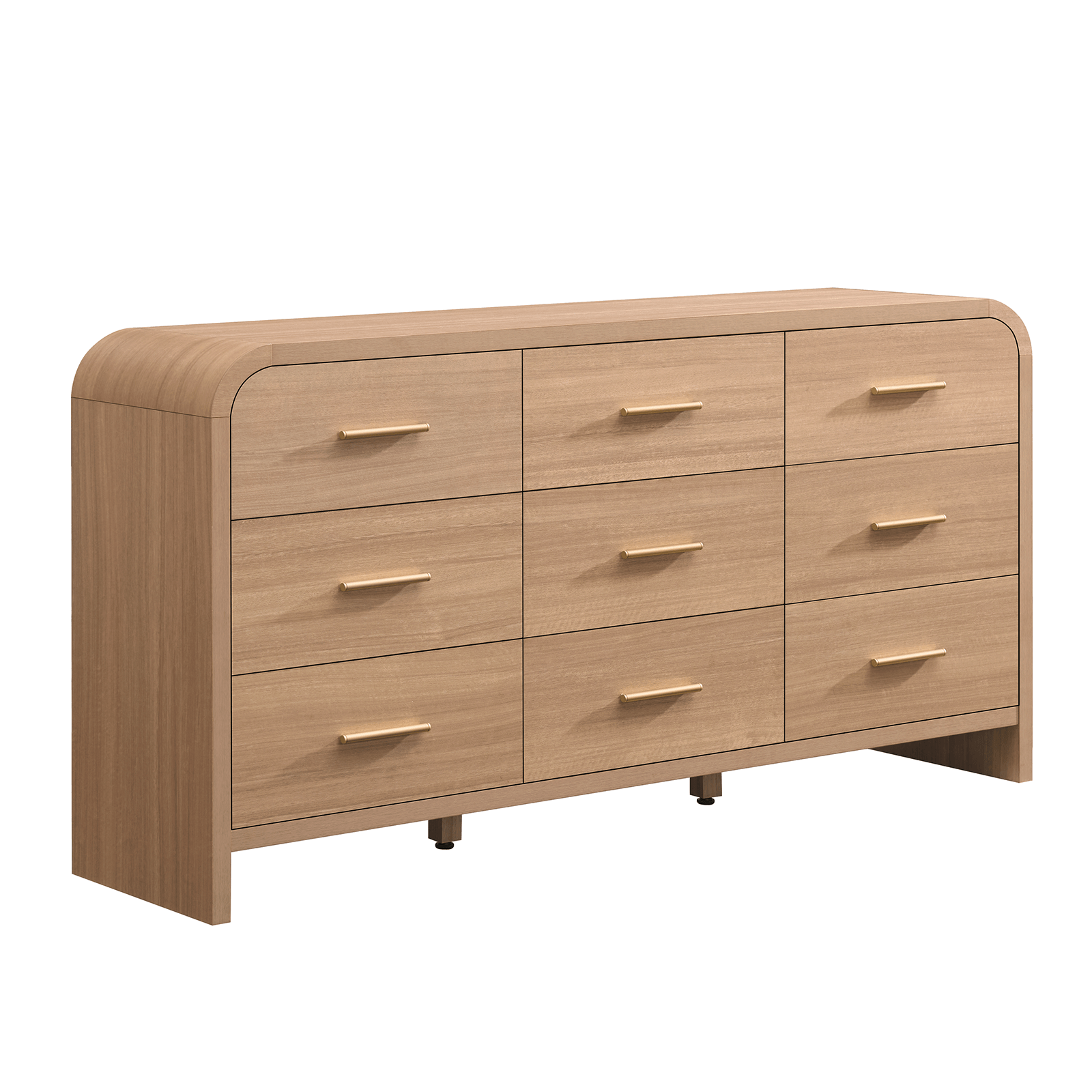 Vintagearth 9 Drawer Dresser for Bedroom, Curved 1.18" Thick FSC Certified Wood, Oak