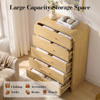 Vintagearth 5 Drawers Dresser for Bedroom, Curved 45.6" Tall FSC-certified Wood 1.18" Thick Board Dressers & Chests of Drawers for Living Room, Hallway, Entryway, Golden Oak