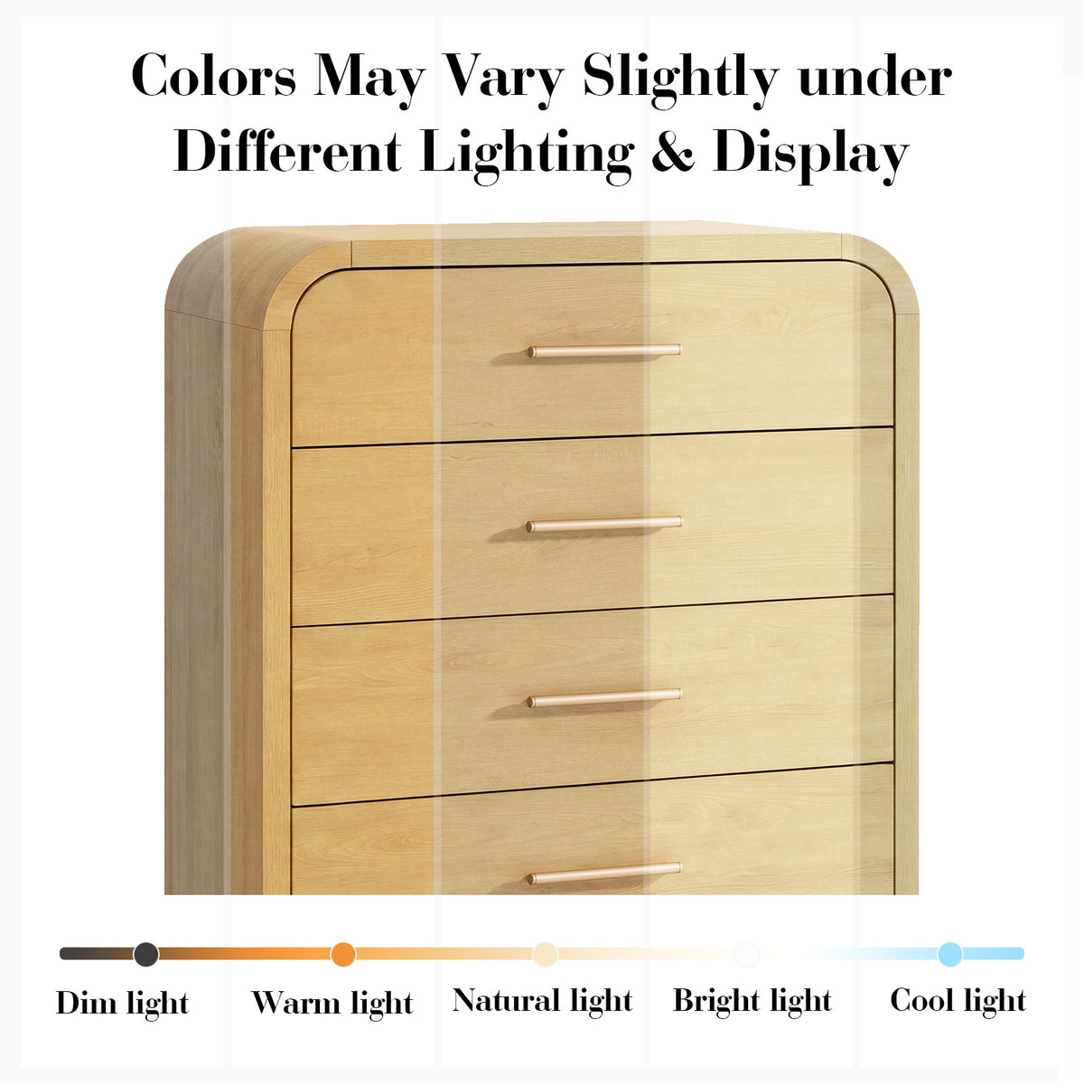 Vintagearth 5 Drawers Dresser for Bedroom, Curved 45.6" Tall FSC-certified Wood 1.18" Thick Board Dressers & Chests of Drawers for Living Room, Hallway, Entryway, Golden Oak