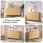 Vintagearth 8 Drawers Dresser for Bedroom, Curved FSC-certified Wood 1.18" Thick Board Dressers & Chests of Drawers for Living Room, Hallway, Entryway, Golden Oak