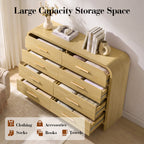Vintagearth 8 Drawers Dresser for Bedroom, Curved FSC-certified Wood 1.18" Thick Board Dressers & Chests of Drawers for Living Room, Hallway, Entryway, Golden Oak