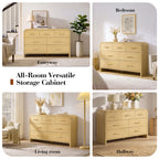 Vintagearth 7 Drawers Dresser for Bedroom, Curved FSC-certified Wood 1.18" Thick Board Dressers & Chests of Drawers for Living Room, Hallway, Entryway, Golden Oak