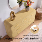 Vintagearth 7 Drawers Dresser for Bedroom, Curved FSC-certified Wood 1.18" Thick Board Dressers & Chests of Drawers for Living Room, Hallway, Entryway, Golden Oak