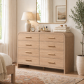 Vintagearth 8 Drawers Dresser for Bedroom, Curved FSC-certified Wood 1.18" Thick Board Dressers & Chests of Drawers for  Living Room, Hallway, Entryway, Oak