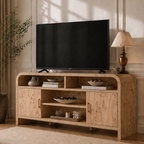 Vintagearth TV Stand with FSC-Certified 1.22" Thick Board, Storage Cabinets & Open Shelves, Curved Edge Entertainment Center for TVs up to 65", Light Burl