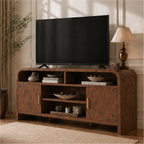 Vintagearth TV Stand with FSC-Certified 1.22" Thick Board, Storage Cabinets & Open Shelves, Curved Edge Entertainment Center for TVs up to 65", Dark Burl