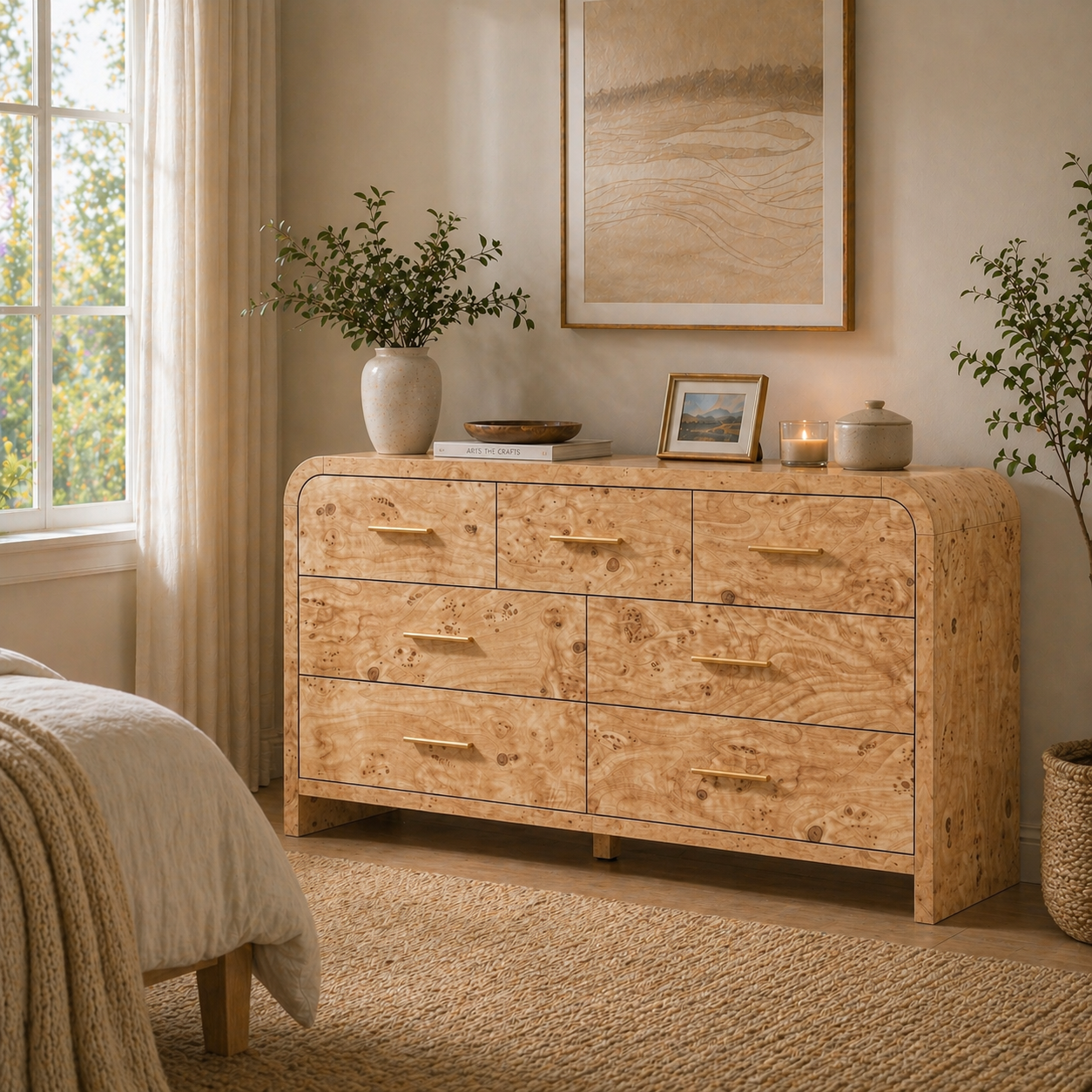 Vintagearth 7 Drawer Dresser for Bedroom, Modern & Wooden Chest of Drawers, Large Storage Organizer with Thickened 1.22" FCS Certified Board, Anti-Tip Device, Smooth Silent Slides, Light Burl