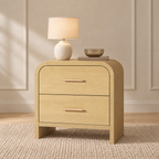 Vintagearth Nightstand 23.42" Wide Modern Curved Bedside Table, FSC-Certified Wood End Table, 2 Drawer Storage, Natural Oak