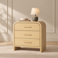 Vintagearth Nightstand 23.42" Wide Modern Curved Bedside Table, FSC-Certified Wood End Table, 3 Drawer Storage, Natural Oak