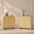 Vintagearth Nightstand Set of 2, 23.42" Wide Modern Curved Bedside Table, FSC-Certified Wood End Table, 3 Drawer Storage, Natural Oak