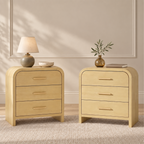 Vintagearth Nightstand Set of 2, 23.42" Wide Modern Curved Bedside Table, FSC-Certified Wood End Table, 3 Drawer Storage, Natural Oak